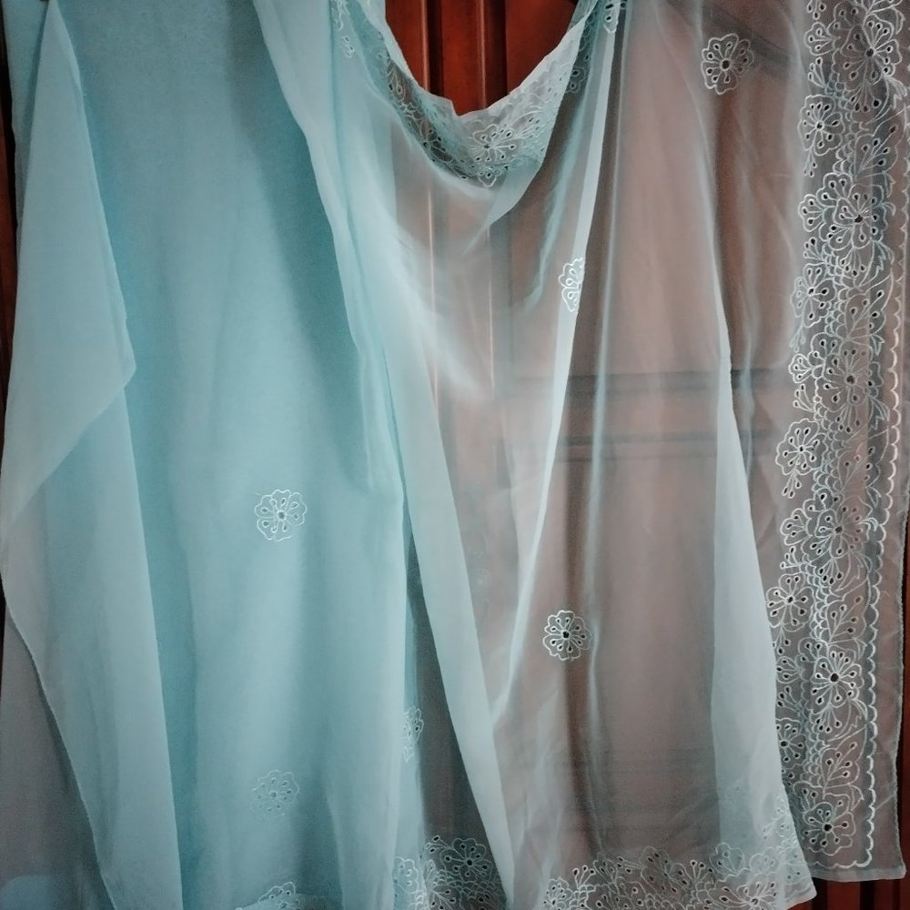 VINTAGE CHIFFON SARI SAREE IN BABY BLUE